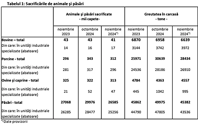 Sacrificările de animale și păsări și producția de carne