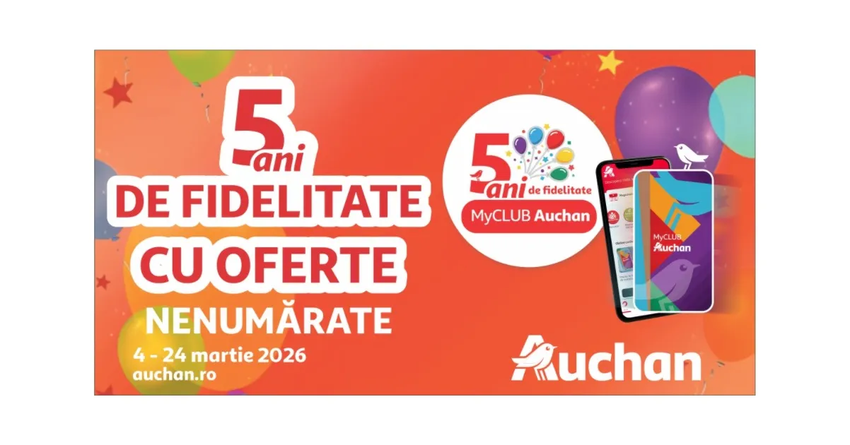 Peste 60% din cumpărăturile din Auchan sunt realizate cu cardul de fidelitate: MyCLUB Auchan sărbătorește 5 ani și depășește 2 milioane de membri activi