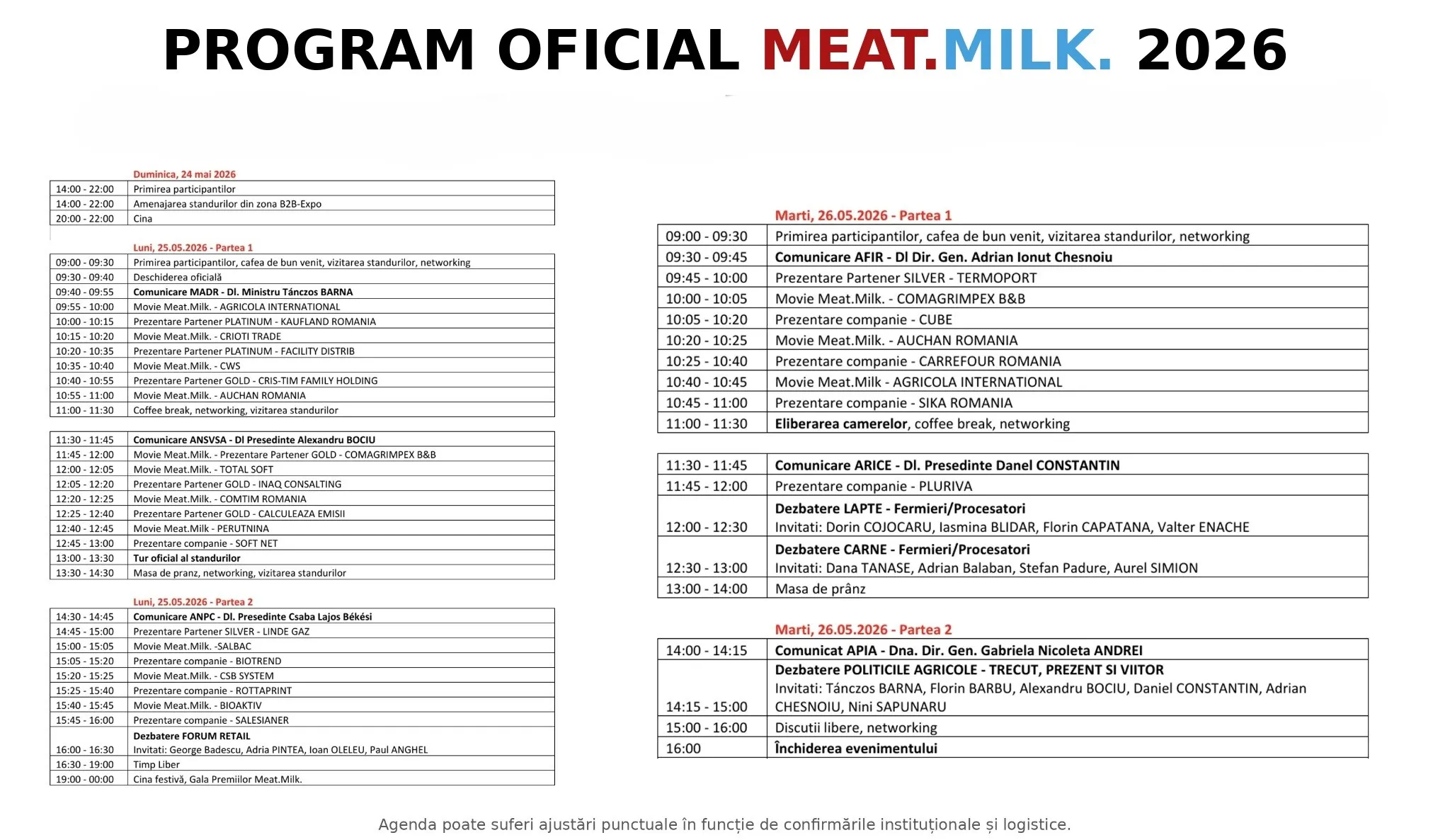 Programul oficial al Expo-Conferinței Internaționale Meat.Milk. 2026: două zile în care se discută viitorul industriei cărnii și lactatelor