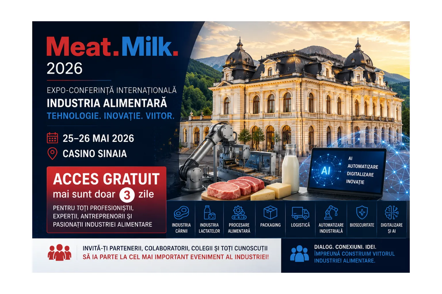 Acces GRATUIT la Meat.Milk. 2026: În doar 3 zile, industria agroalimentară se reunește la Casino Sinaia