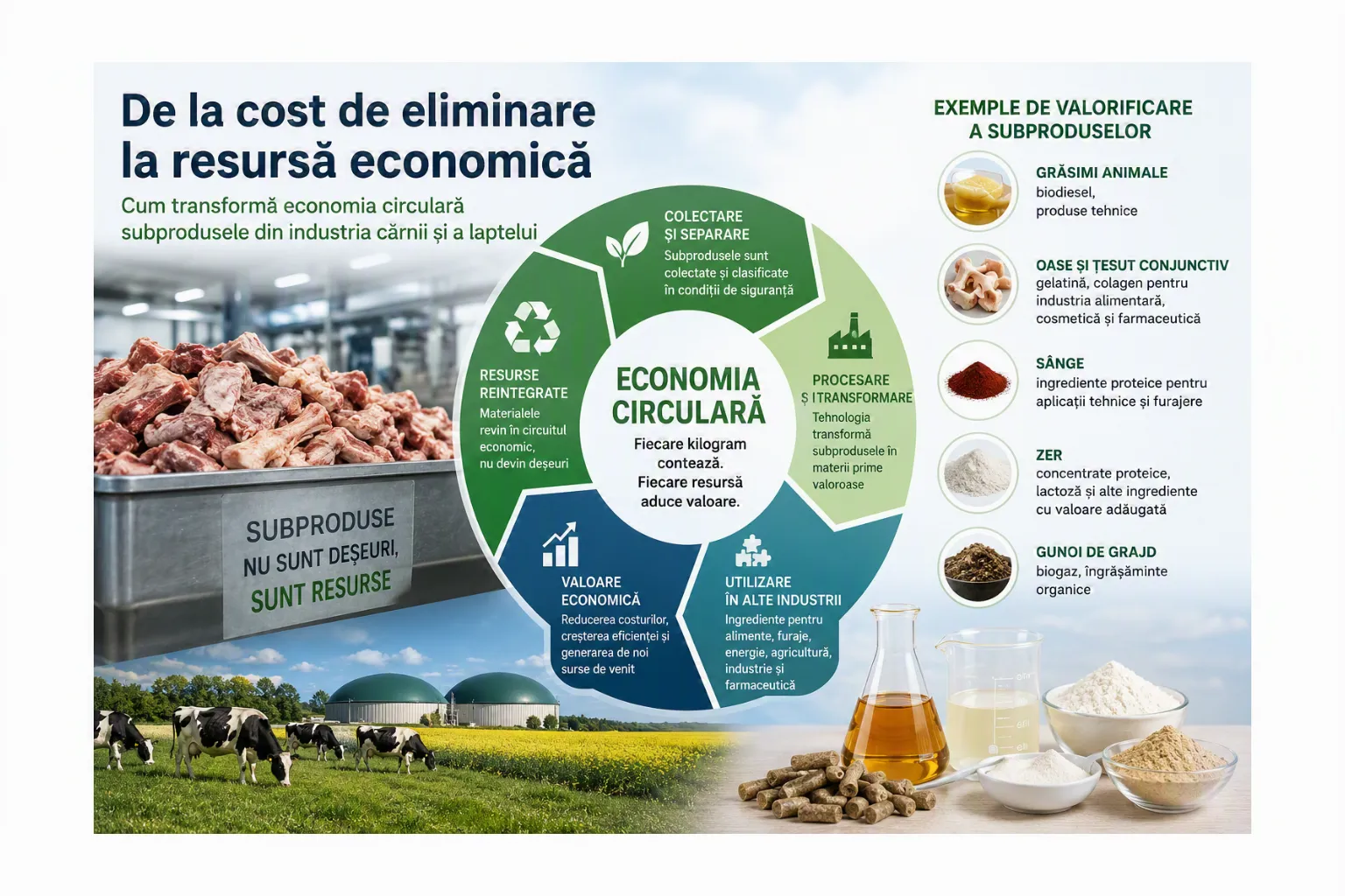 De la cost de eliminare la resursă economică: cum transformă economia circulară subprodusele din industria cărnii și a laptelui