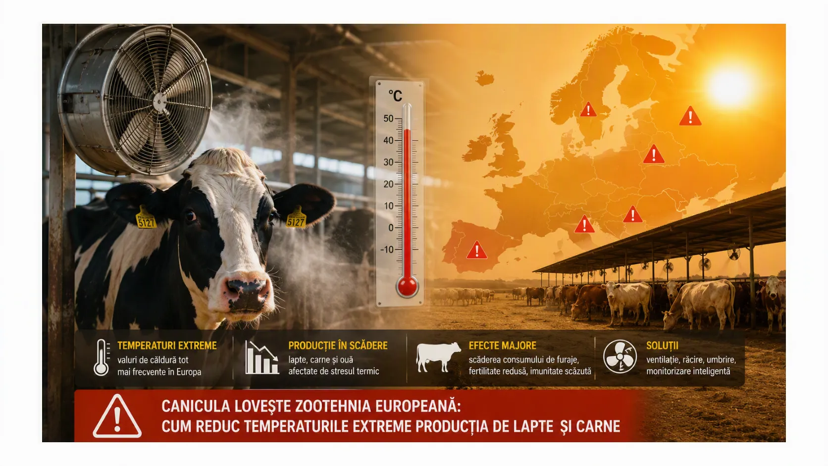 Canicula lovește zootehnia europeană: cum reduc temperaturile extreme producția de lapte și carne
