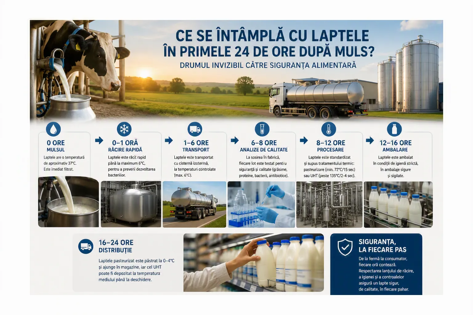 Ce se întâmplă cu laptele în primele 24 de ore după muls? Drumul invizibil către siguranța alimentară