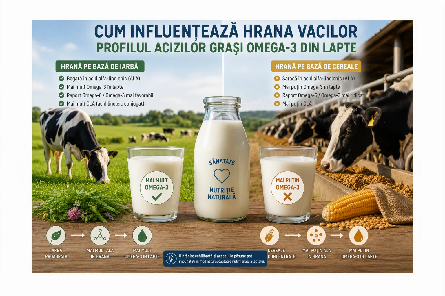 Cum influențează hrana vacilor profilul acizilor grași Omega-3 din lapte