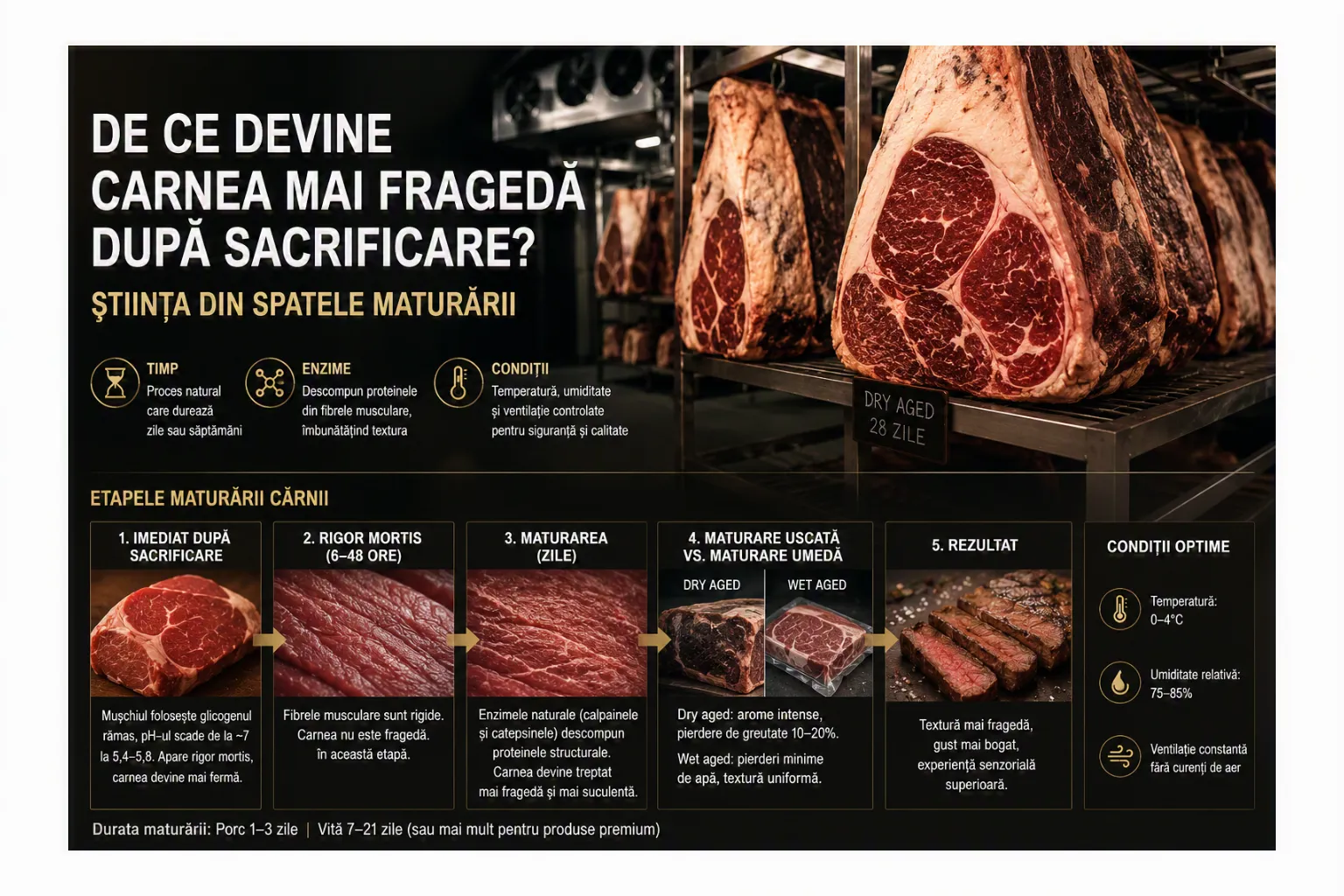 De ce devine carnea mai fragedă după sacrificare? Știința din spatele maturării