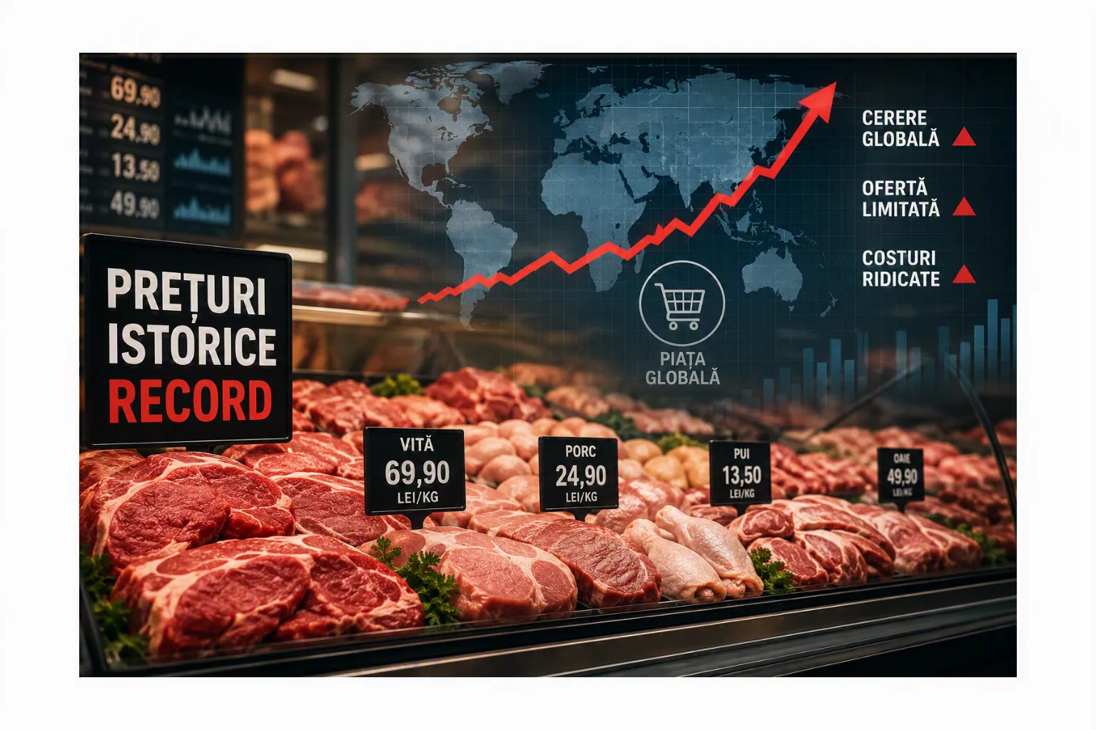 Carnea rămâne la prețuri istorice. De ce piața mondială nu dă semne de ieftinire