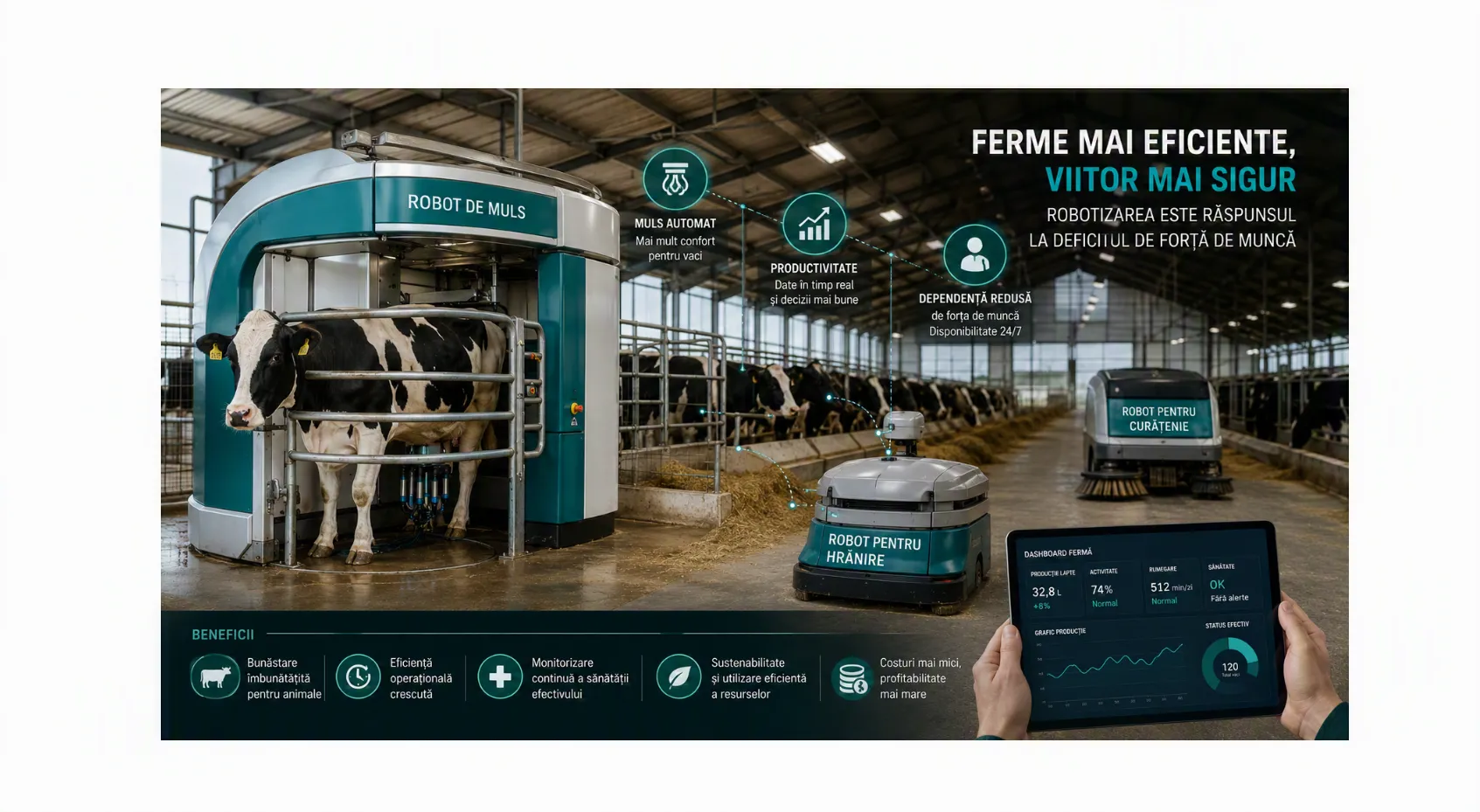 Robotizarea fermelor de lapte accelerează pe fondul deficitului de forță de muncă