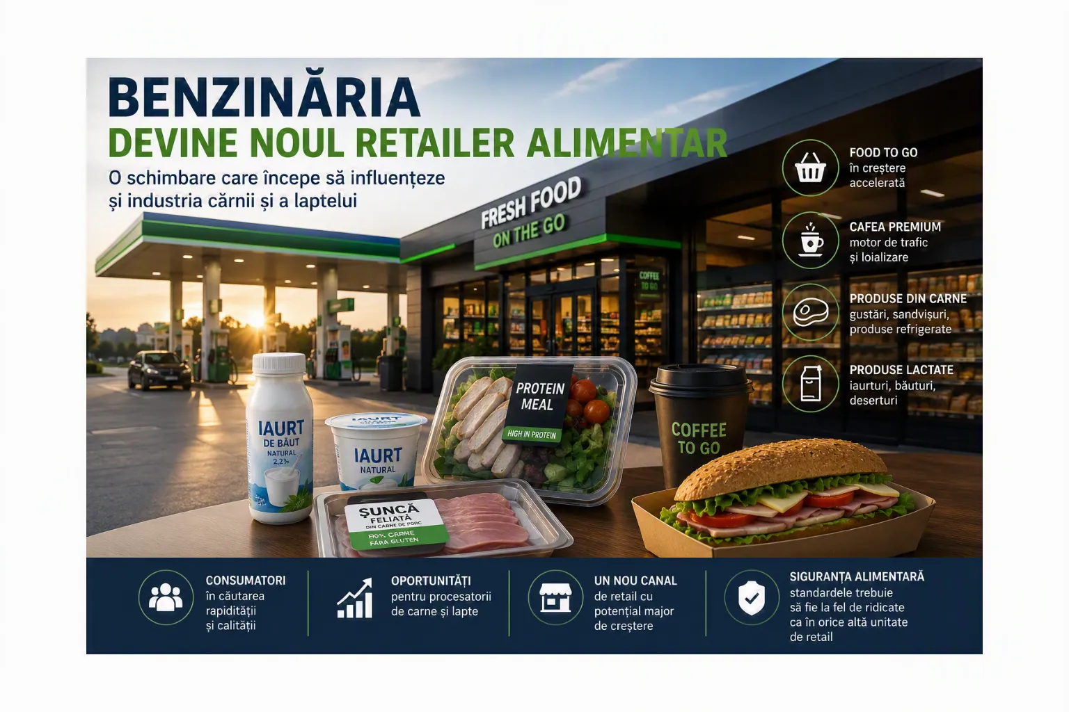 Benzinăria devine noul retailer alimentar. O schimbare care începe să influențeze și industria cărnii și a laptelui