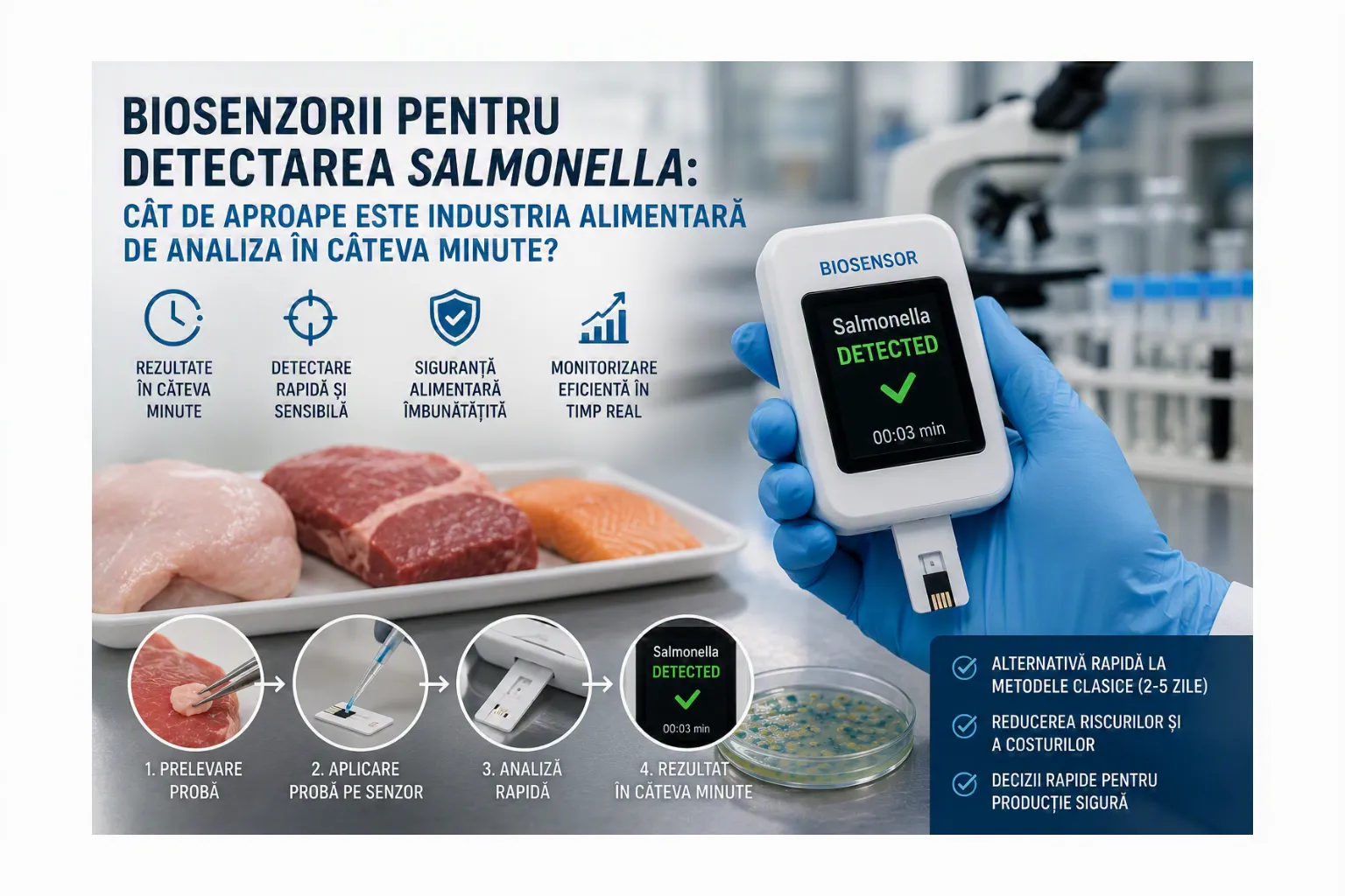 Biosenzorii pentru detectarea Salmonella: cât de aproape este industria alimentară de analiza în câteva minute?