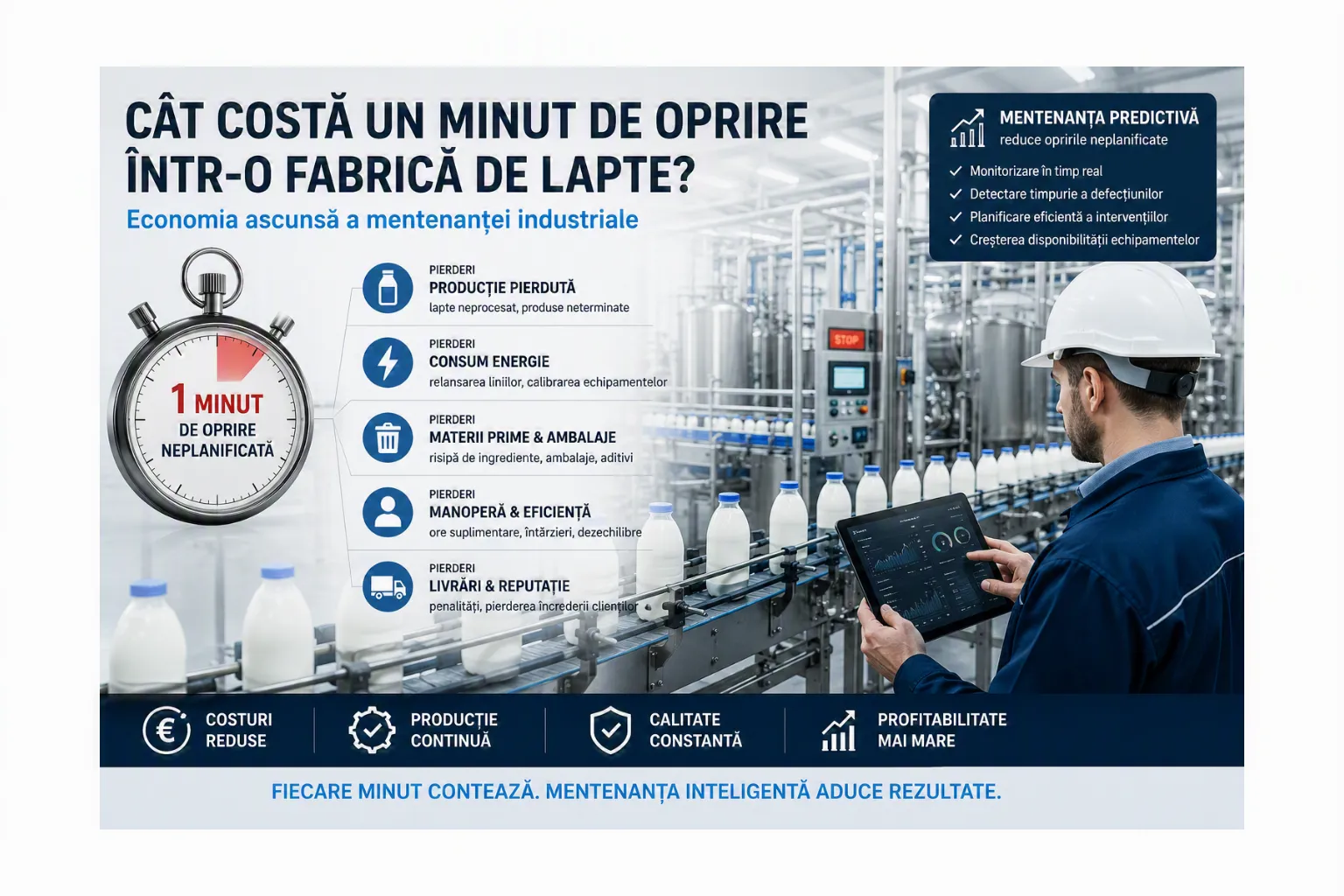 Cât costă un minut de oprire într-o fabrică de lapte? Economia ascunsă a mentenanței industriale