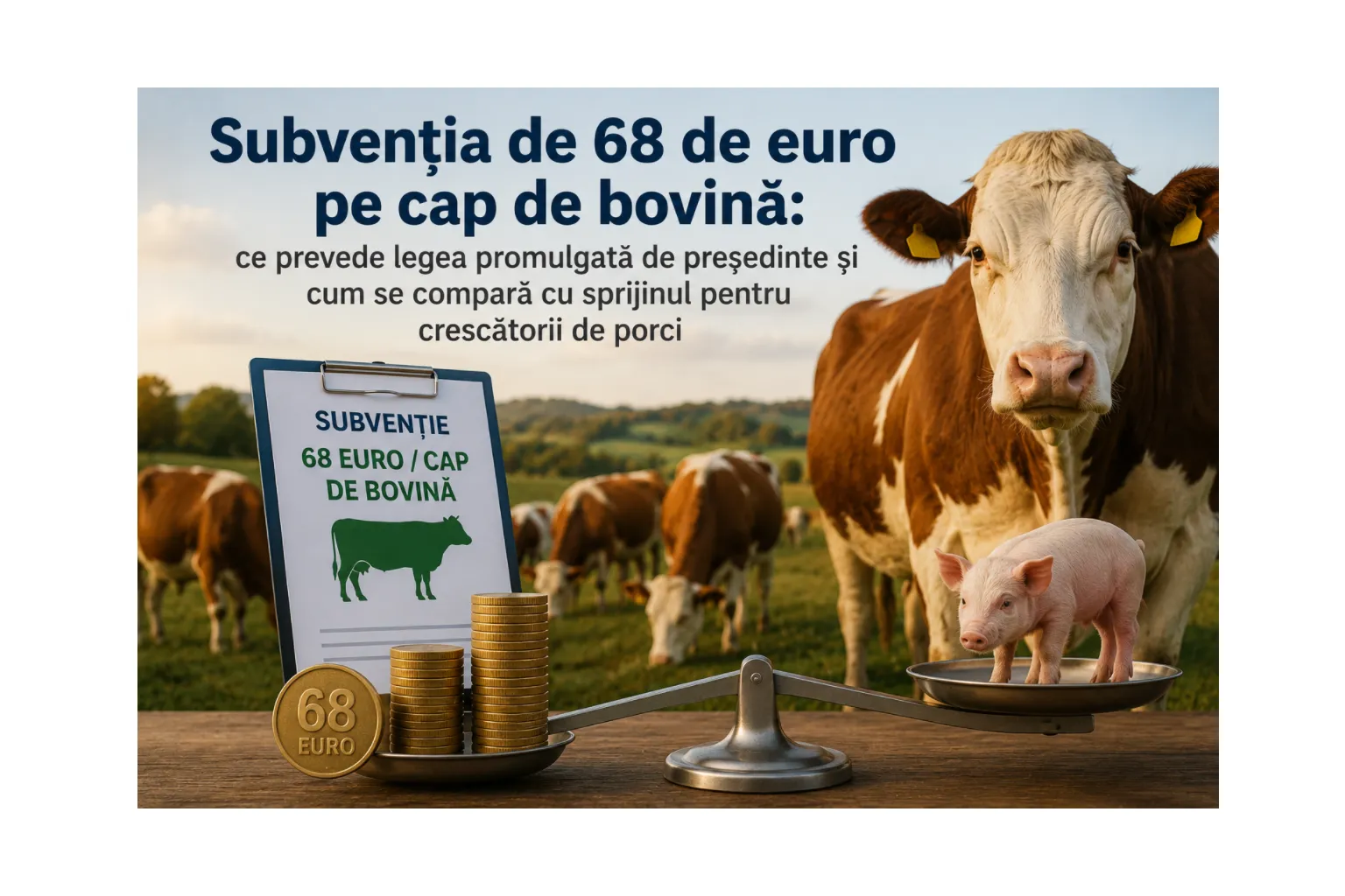 Subvenția de 68 de euro pe cap de bovină: ce prevede legea promulgată de președinte și cum se compară cu sprijinul pentru crescătorii de porci