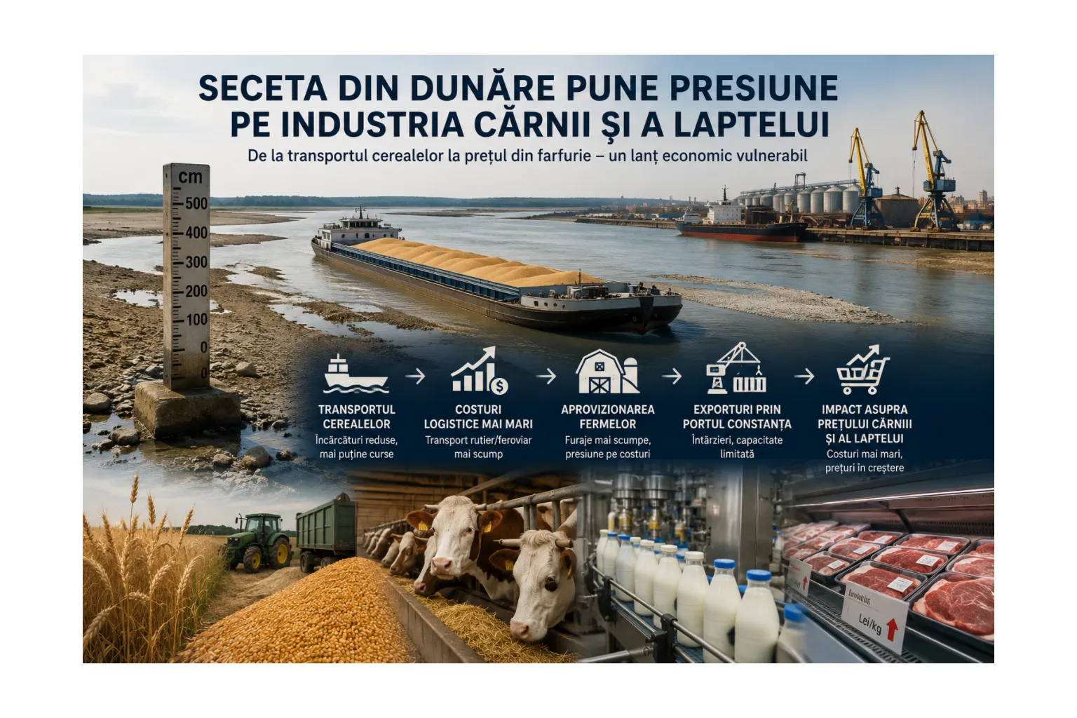Seceta din Dunăre pune presiune pe industria cărnii și laptelui