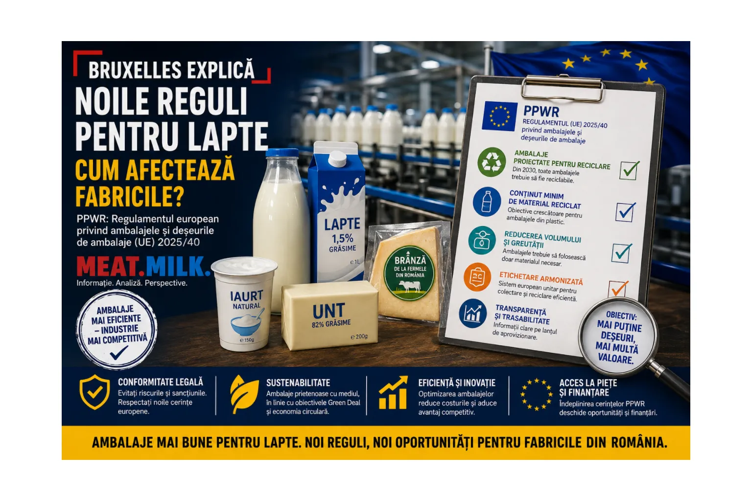 Bruxelles explică: Regulamentul european privind ambalajele (PPWR). Cum afectează fabricile de lapte până în 2030