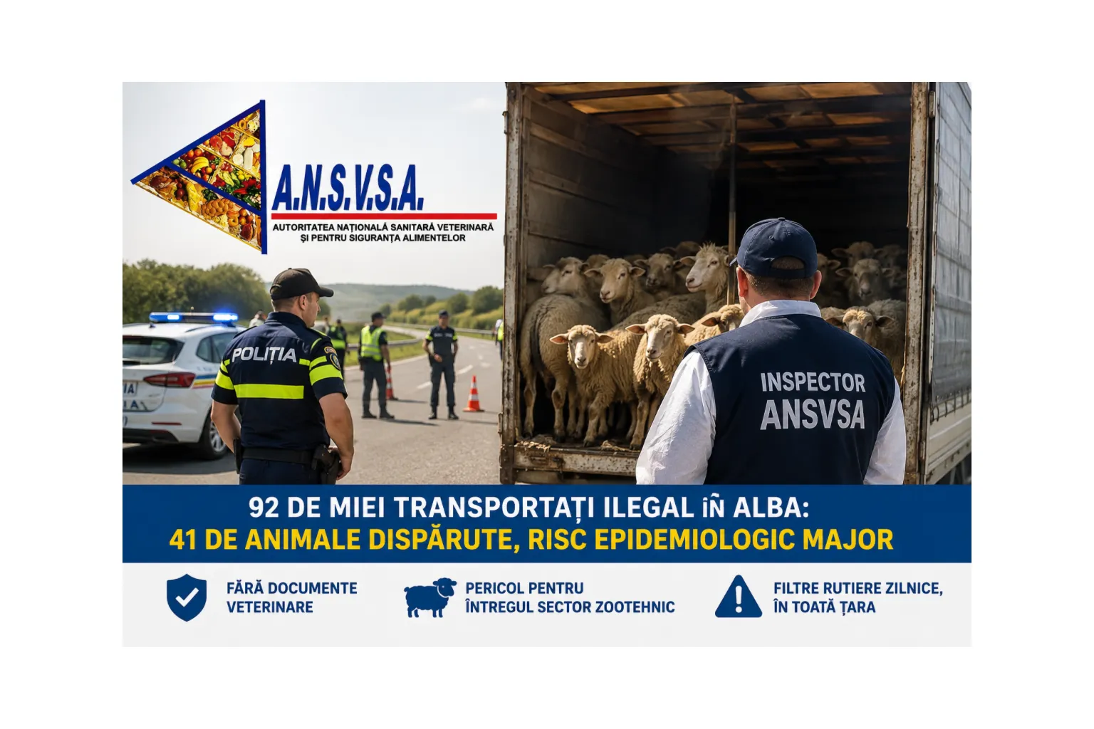 92 de miei transportați ilegal în Alba. 41 de animale au dispărut, iar autoritățile avertizează asupra unui risc epidemiologic major