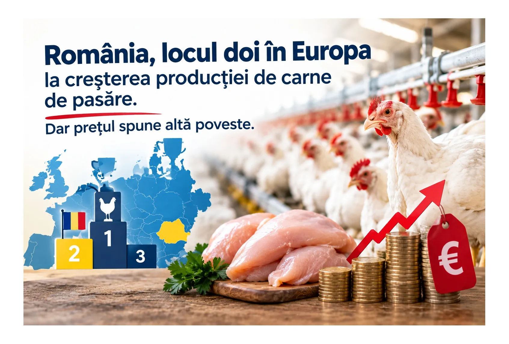 România, locul doi în Europa la creșterea producției de carne de pasăre. Dar prețul spune altă poveste