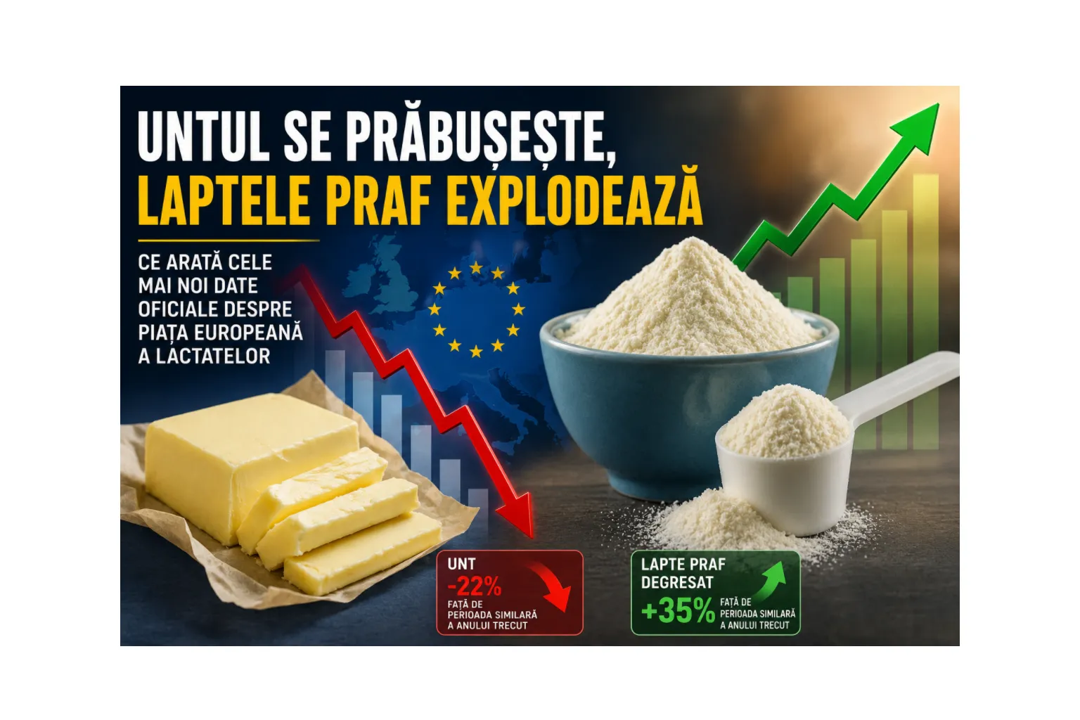 Untul se prăbușește, laptele praf explodează Ce arată cele mai noi date oficiale despre piața europeană a lactatelor