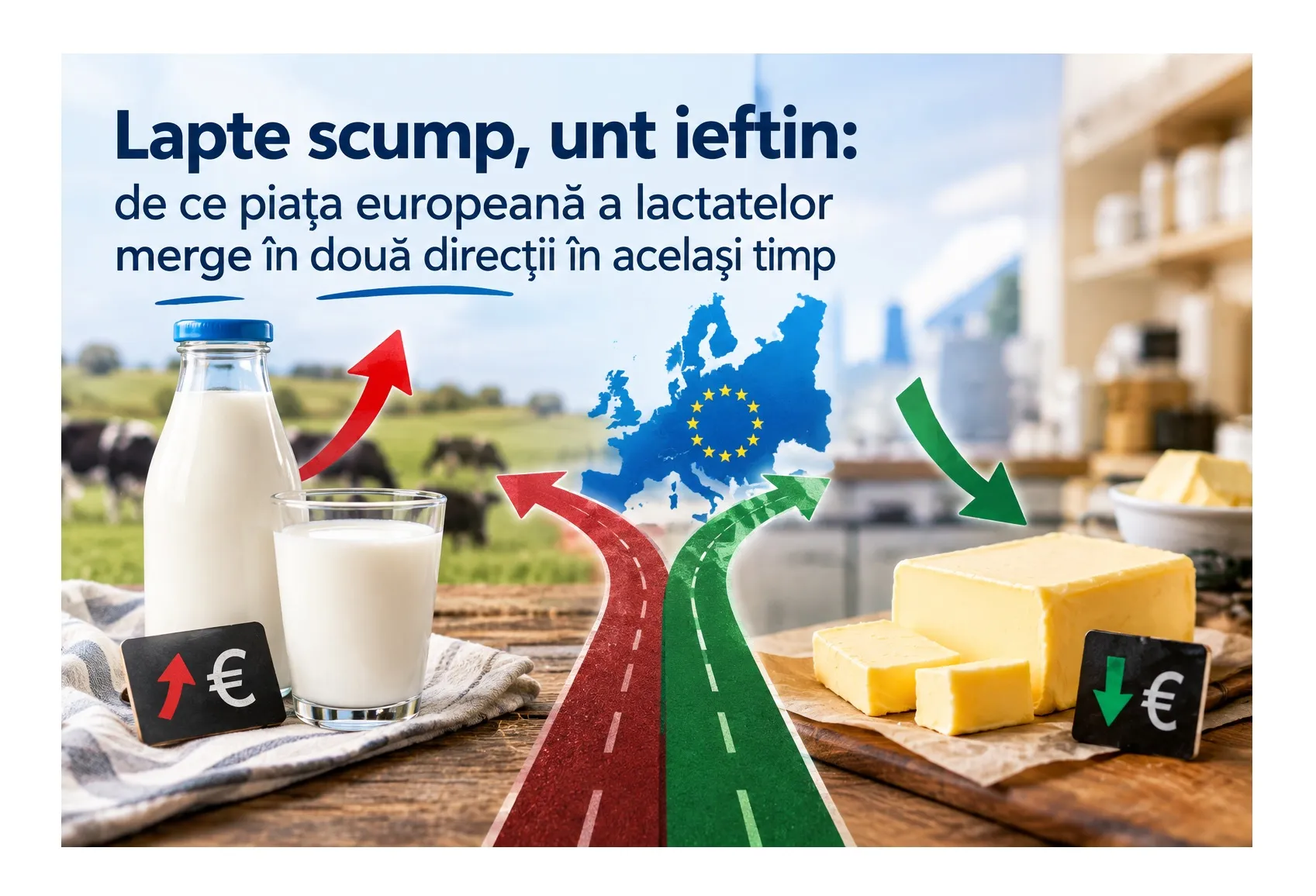 Lapte scump, unt ieftin: de ce piața europeană a lactatelor merge în două direcții în același timp