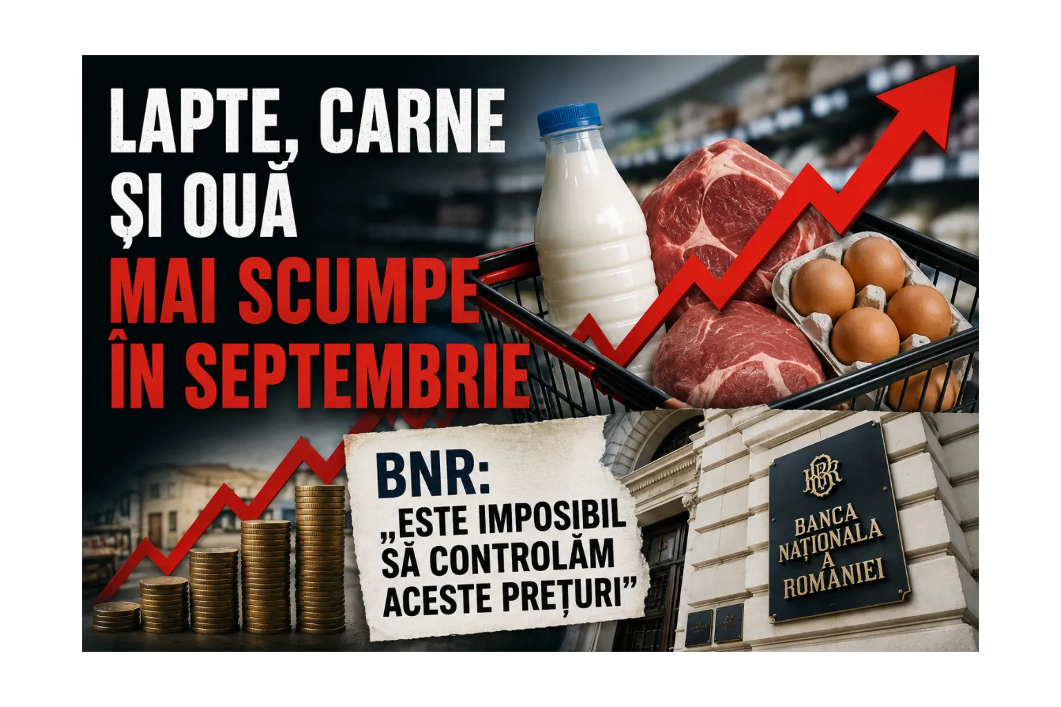 Lapte, carne și ouă mai scumpe în septembrie. BNR: „Este imposibil să controlăm aceste prețuri”