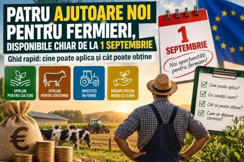 Patru ajutoare noi pentru fermieri, disponibile chiar de la 1 septembrie Ghid rapid: cine poate aplica și cât poate obține
